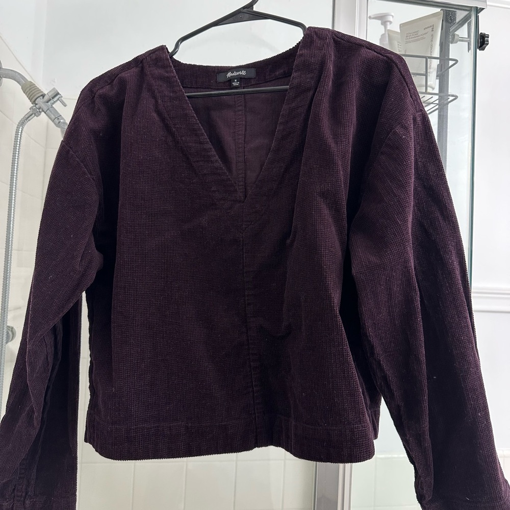 Madewell Dark Purple V-Neck Corduroy Top